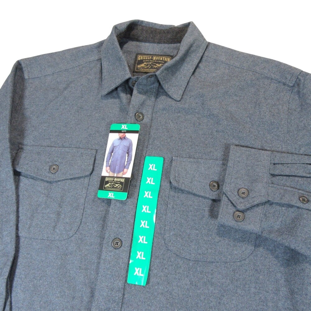 New Grizzly Mountain Mens Button Up Shirt XL Gray Double Brushed Chamois Work